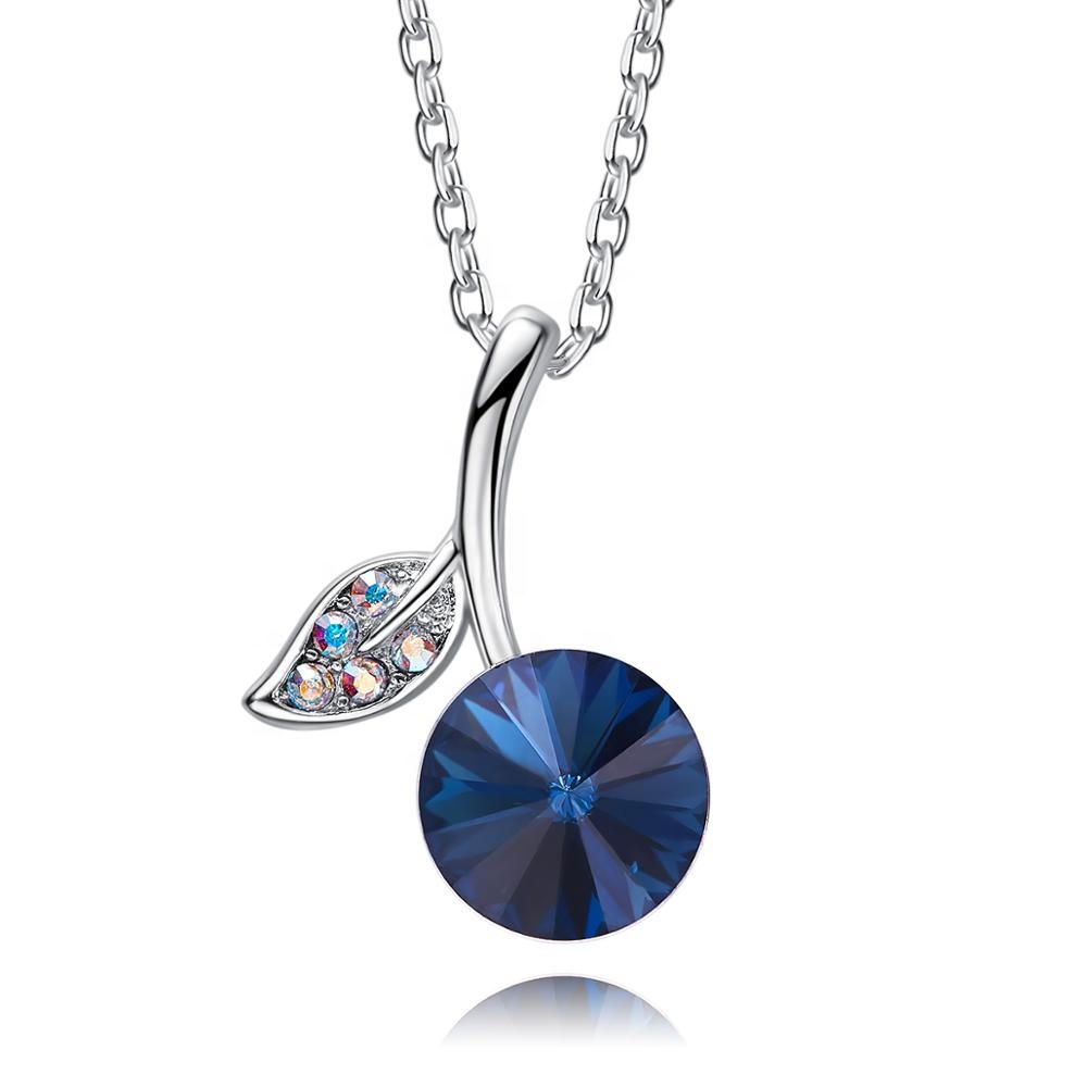 Necklace AGN11890 China wholesale blue crystal silver plated fancy cheapest plant necklace