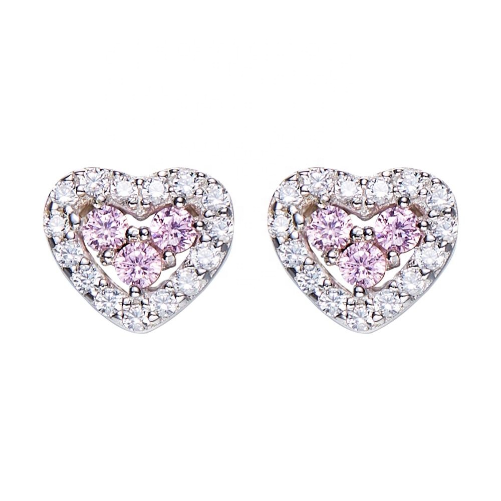 Earrings AGE-Y21743 Shiny baby pink heart shape stud earrings for girls