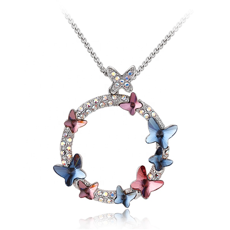 Necklace AGN10843 Colorful rhodium sweater chain high quality crystal butterfly necklace