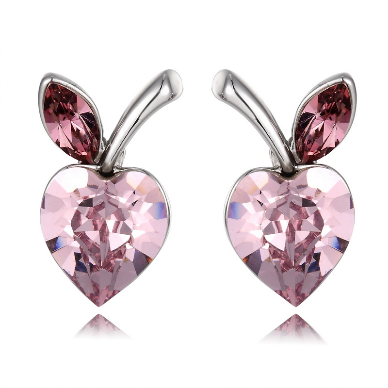 Earrings AGE21973 Hot sale rhodium plate baby pink crystal peach heart stud earrings