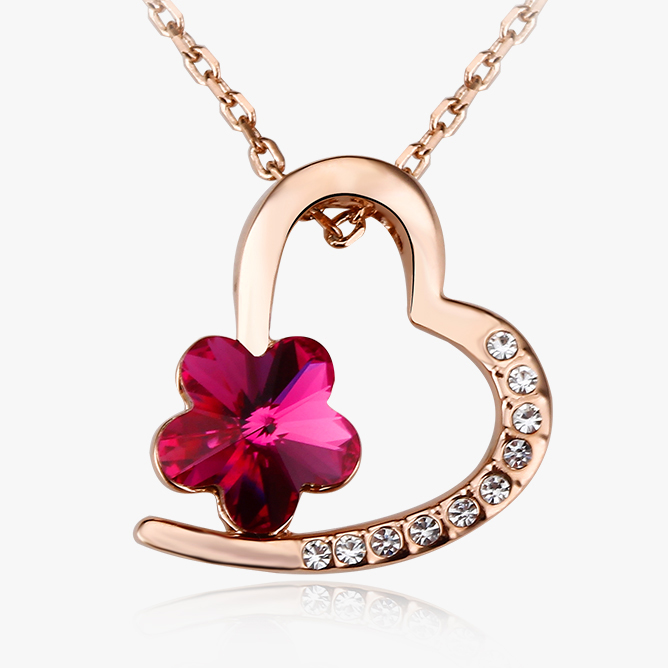 Necklace AGN10915 Austrian crystal Love Heart Flower Rhodium18k Gold necklace Simple Gift Jewelry for Woman