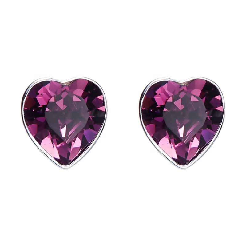 Earrings AGE21710 Attractive rhodium plated fushia heart crystal earring stud earrings for girls