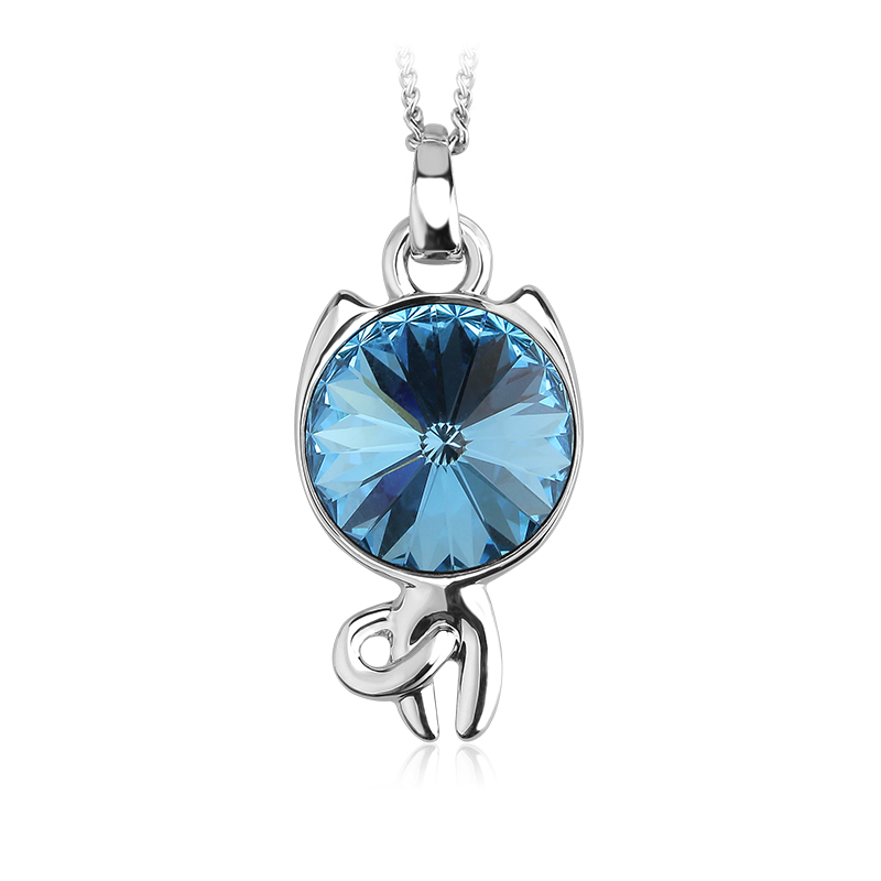 Necklace AGN16006 Austrian crystal Love Cat animal Rhodium necklace Gift Jewelry for woman Girls