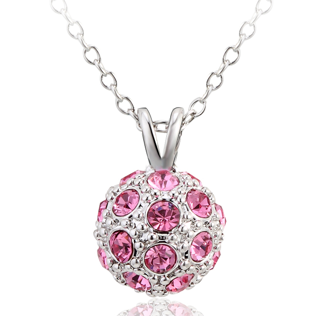 Necklace AGN10988 Austrian crystal Lucky Ball shape Rhodium necklace Gift Jewelry for woman Girls