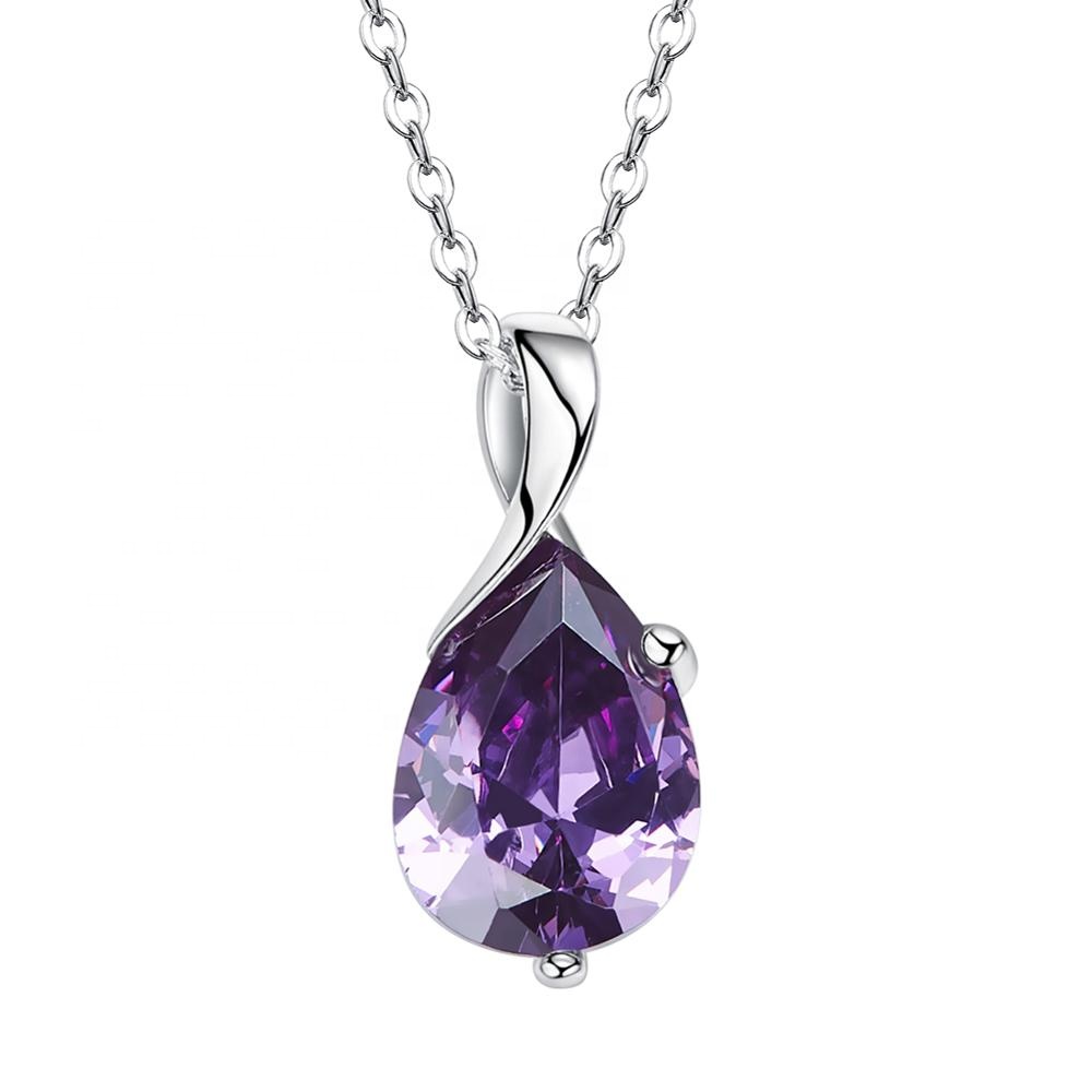 Necklace AGN11573 Purple Diamond Pendant Necklace High End Women Crystal Stone Jewellery Necklace for Party