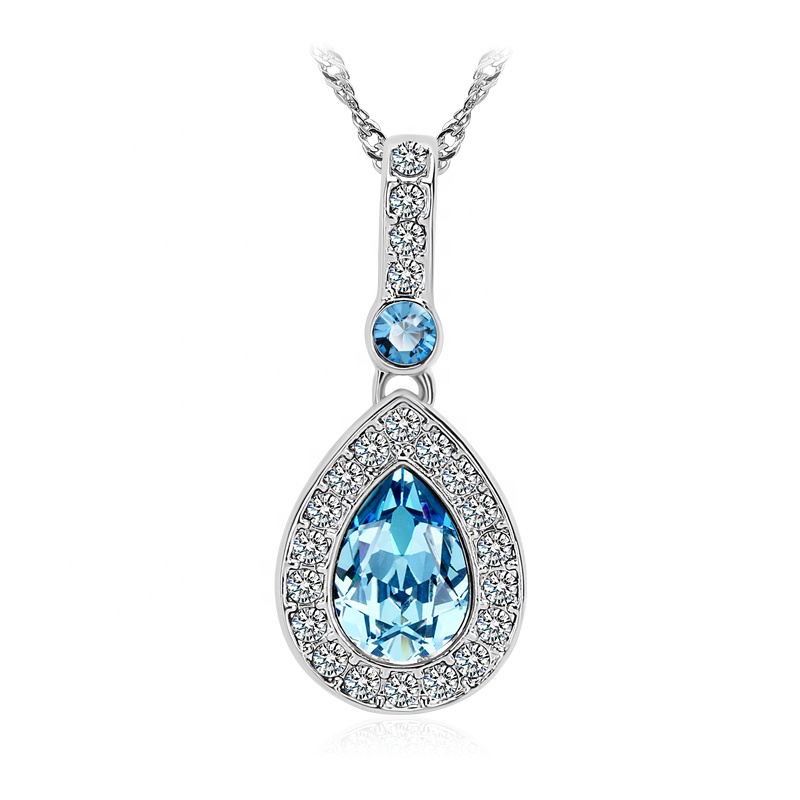 Necklace AGN16064 teardrop crystal necklace jewelry in brass with silver plating