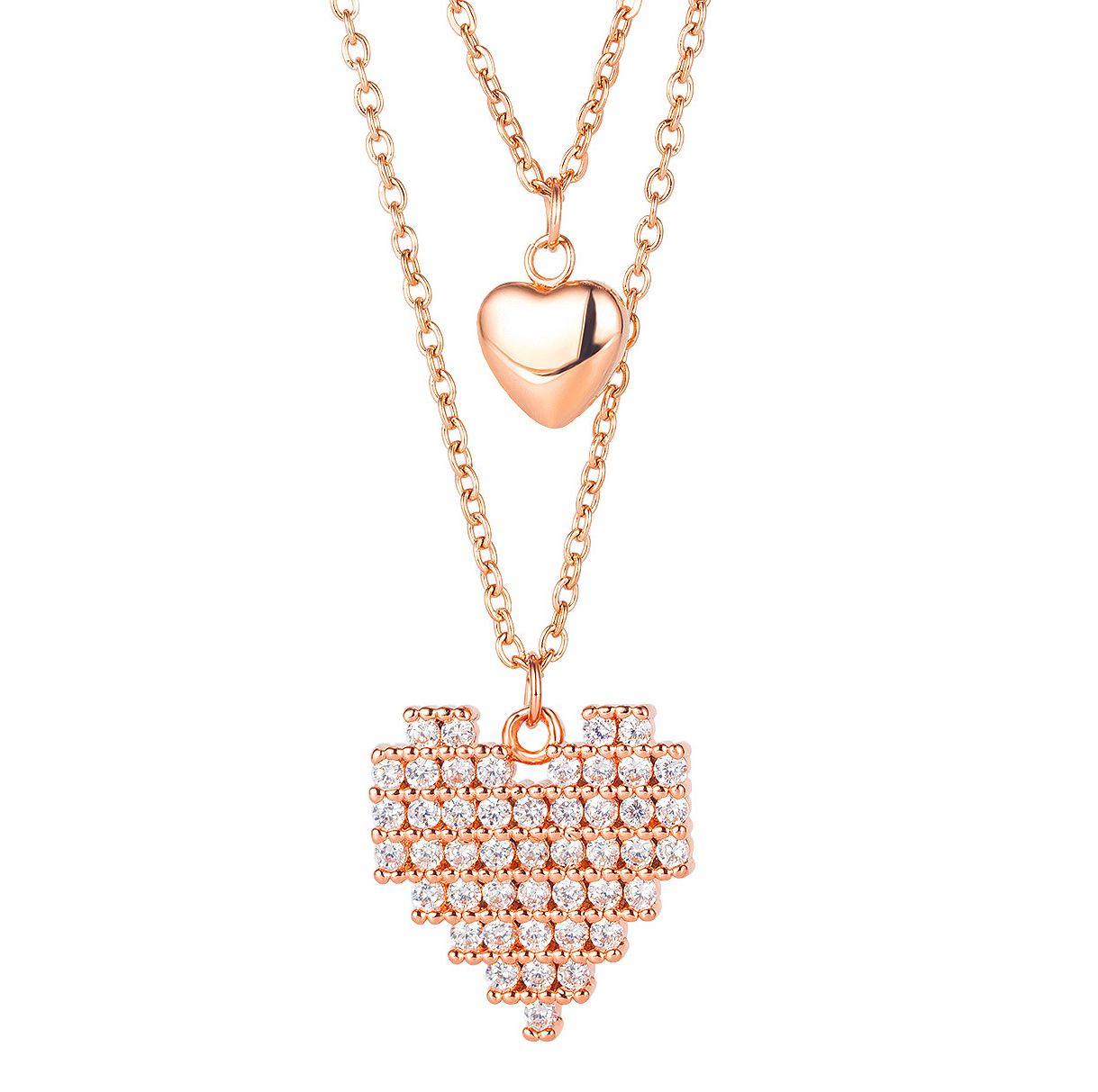 Necklace AG-SS-10152 CZ crystal Love Heart 18K Rose Gold layered necklace Elegant Designs Low Price