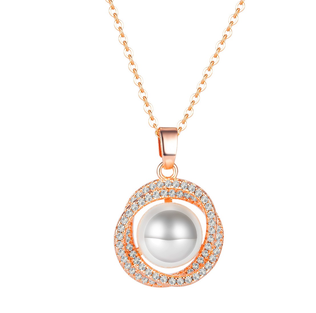 Necklace AG-SS-10157 Stainless steel Natural Pearl CZ crystal Rose Gold necklace charm Gift Jewelry for girls Factory Price