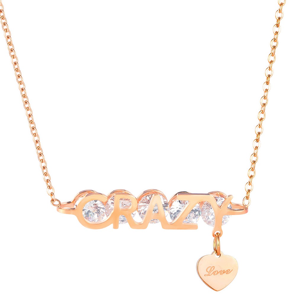 Necklace AG-SS-10167 Love Heart CRAZY Lettet Zircon Stainless steel 18K Rose Gold necklace Gift  low price Jewelry for woman girls