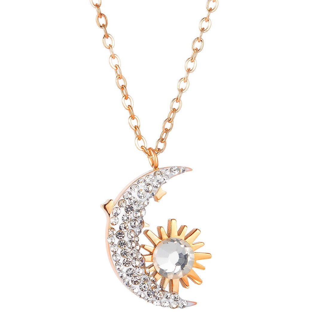 Necklace AG-SS-10162 Moon & Star Zircon Gold plated pandent necklace Trendy design for woman