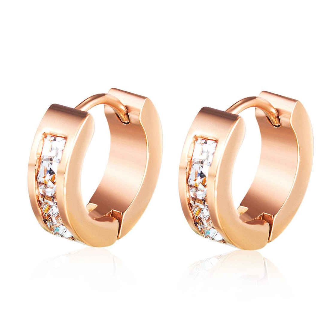 Earrings AG-SS- 20194 Small MOQ Minimalist Rose Gold Plated Stainless Steel Bling Hoop Earrings Women Jewelry Factory