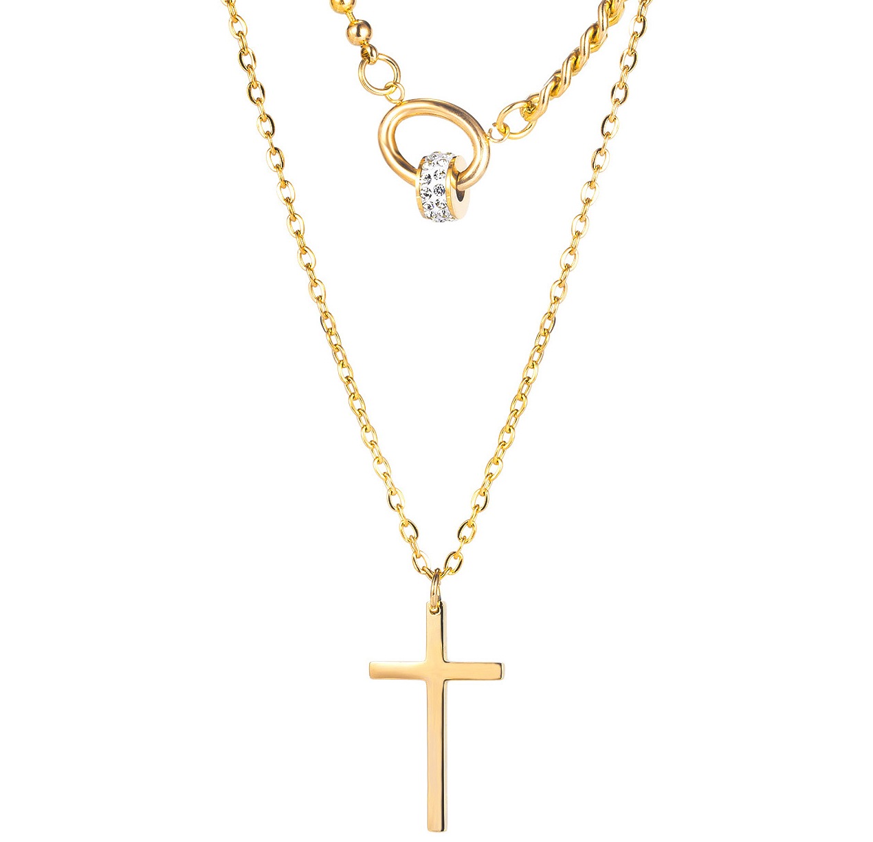 Necklace AG-SS-10170 Stainless steel New European & American Layered Cross Pendant Gold plating necklace Small MOQ  Factory Price