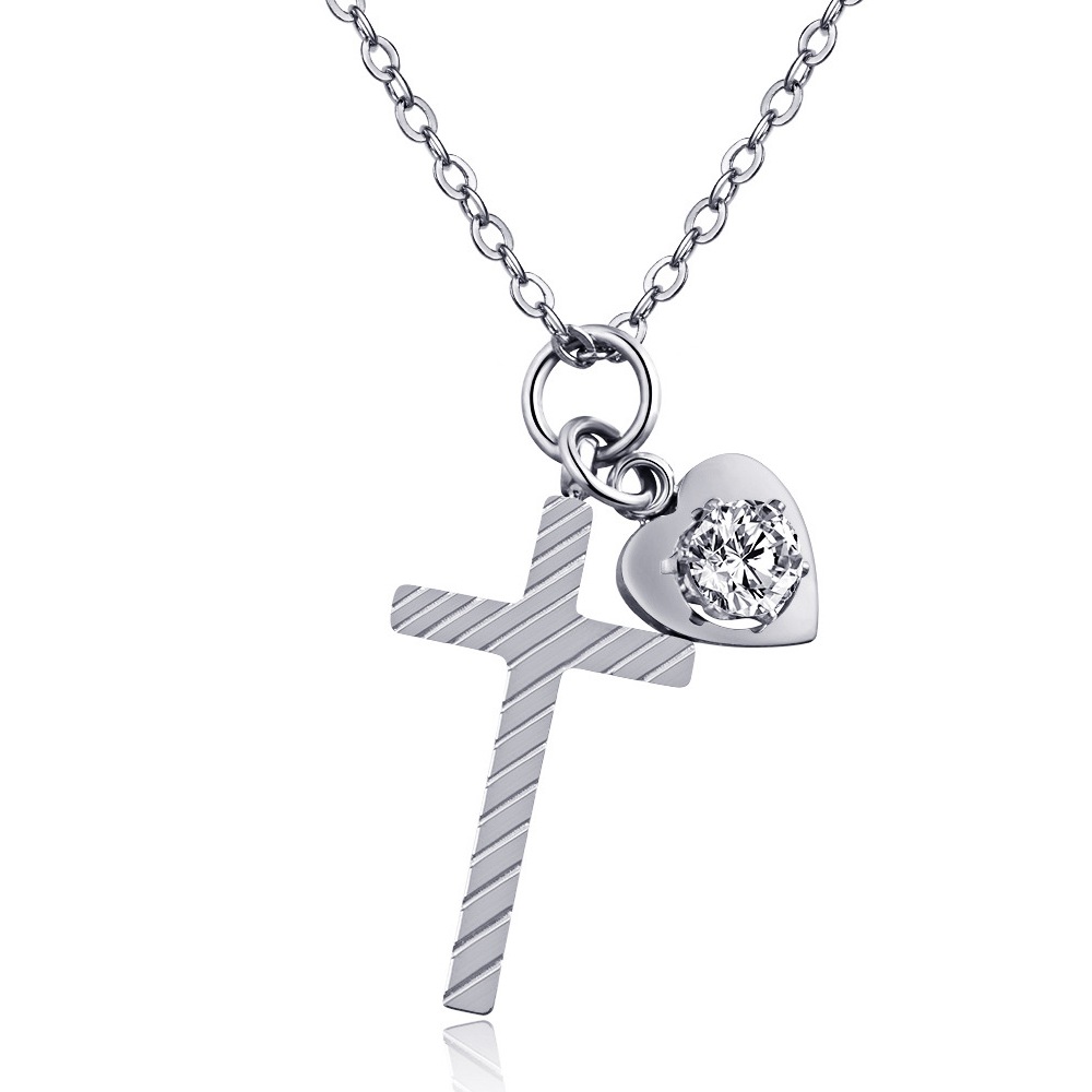 Necklace AG-SS-10408 Small MOQ Stainless steel New European & American Fashion Zircon Cross Pendant Gold plating necklace Low Price