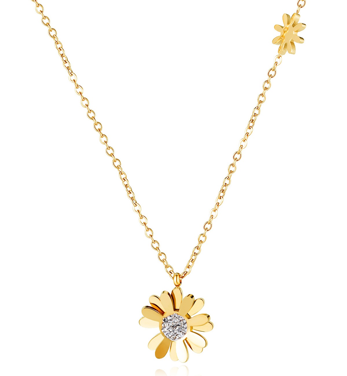 Necklace AG-SS-10170 Daisy woman Crystal 18K Rose Gold plated Stainless steel necklace Fashion Trendy Gift Jewelry for girls Factory Price