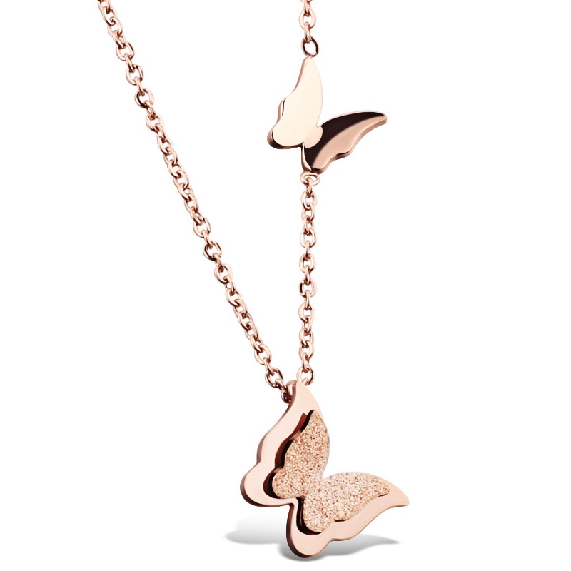 Necklace AG-SS-N10191 Trendy Butterfly Stainless Steel Rose Gold Necklace Beautiful Gift Jewelry for Woman Small MOQ