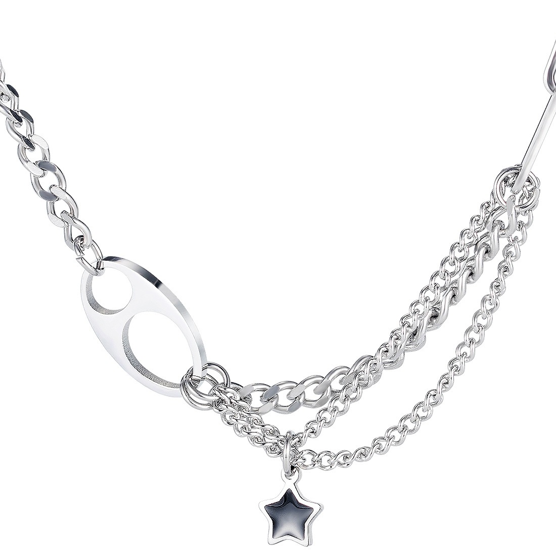 Necklace AG-SS-N10177 Stainless steel Men Boy Jewelry Star pendant Layered necklace Hip Pop Cool Fashion 