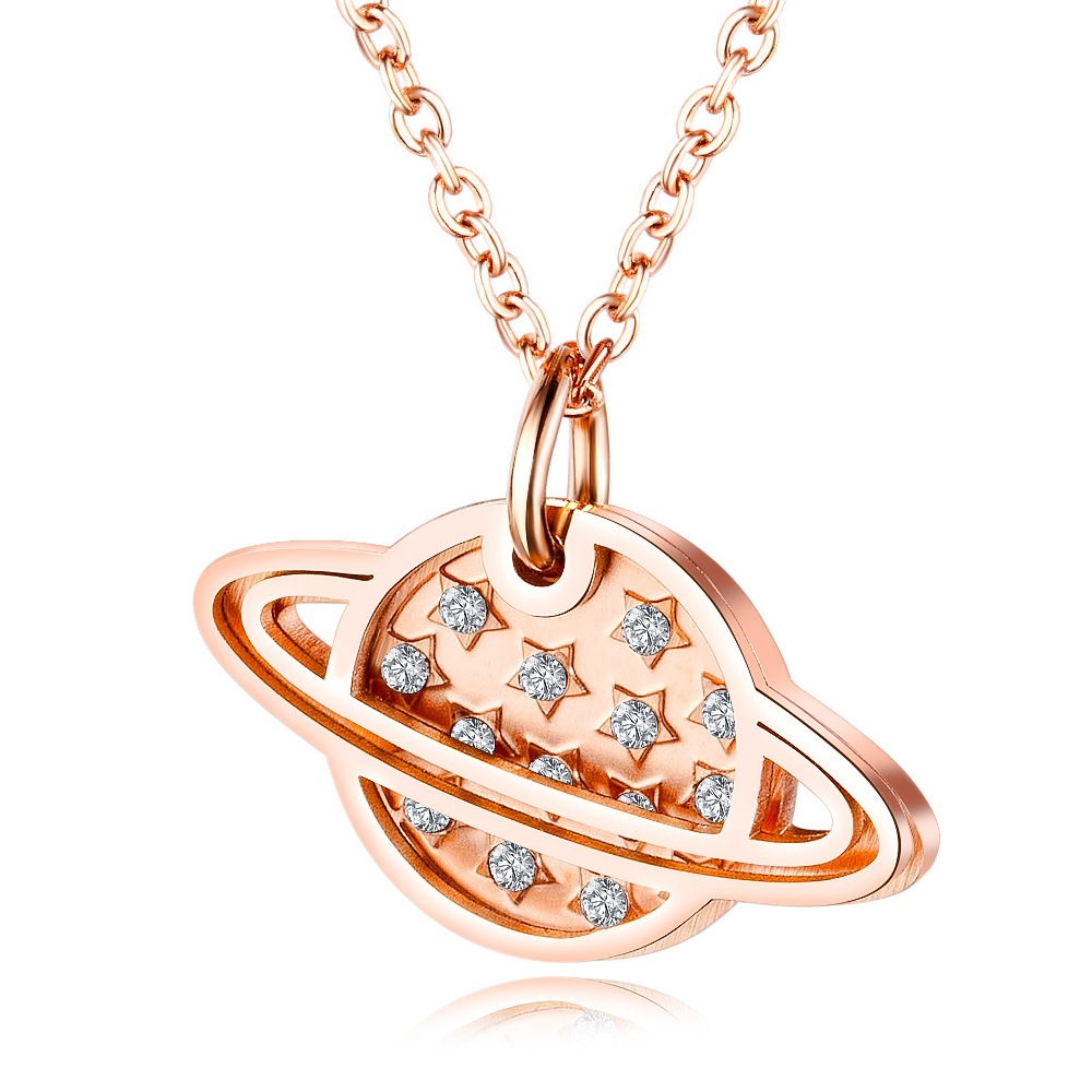 High Quality Zircon Planet Rose Gold Plated Titanium Stainless Steel Necklace Women Versatile Hip Hop Necklace Jewelry Factory