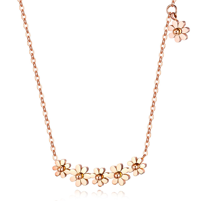 Korean Style Temperament Personality Flower Tassel Pendant Necklace Six Charm Daisy Flower Rose Gold Necklace