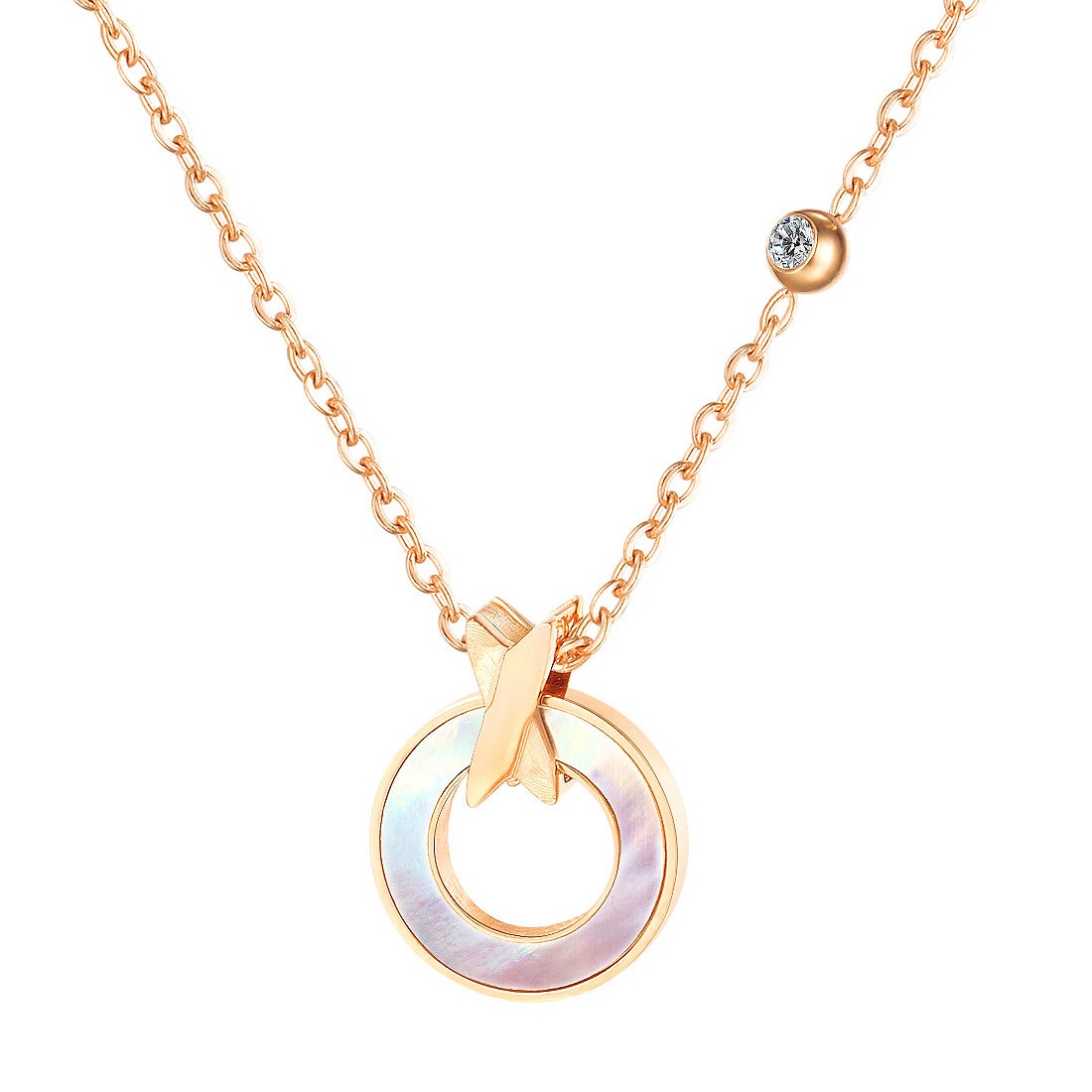 Necklace AG-SS-N10183 Minimalist Natural shell Crystal Circle Stainless steel Rose Gold necklace New Design for Woman & Girls