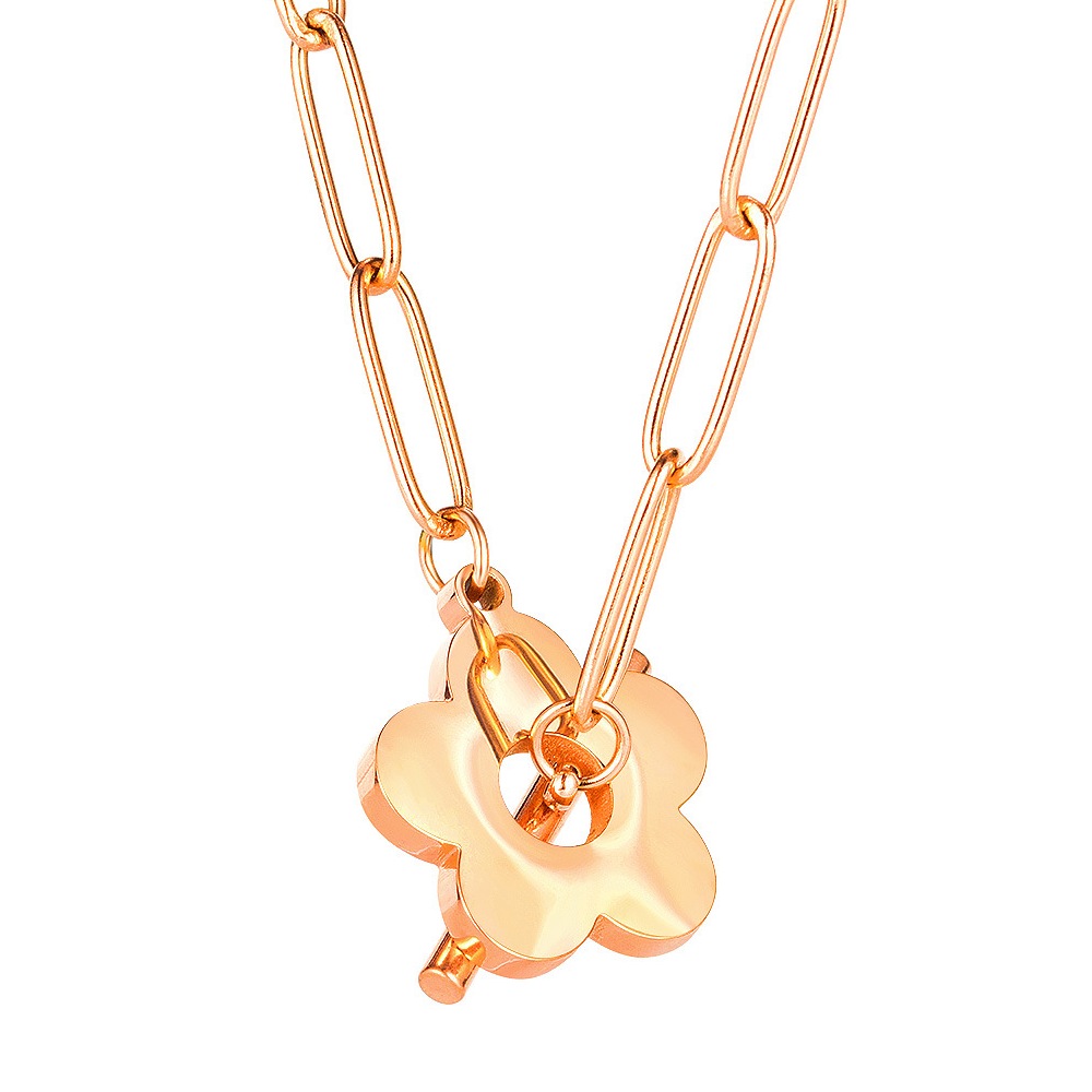 Newest OT Buckle All-match Jewelry Flower Lock Stainless Steel Necklace 18K Gold Rose Gold Gift Jewelry for Women & Girls Factory