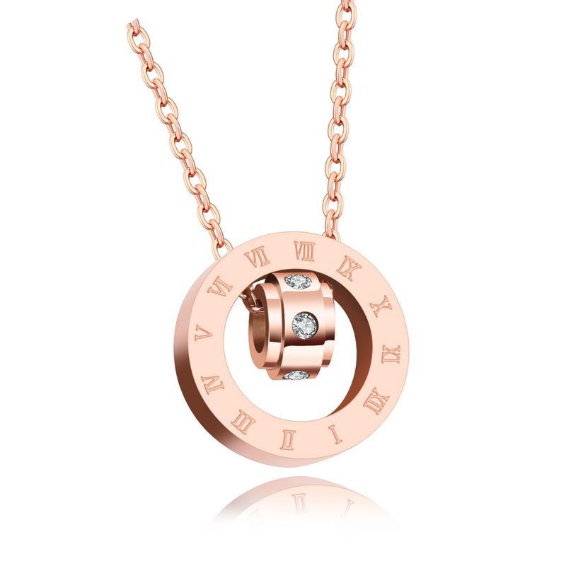 Necklace AG-SS-N10194 Double Circle number Zircon Fadeless titanium steel Rose Gold necklace Gift Jewelry for woman girls