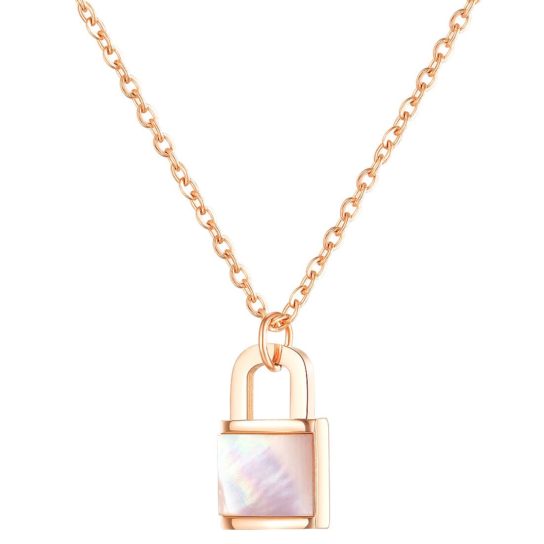 Necklace AG-SS-N10178 Stainless steel Natural conch shell Lock Jewelry Rose Gold Low Price for woman girls