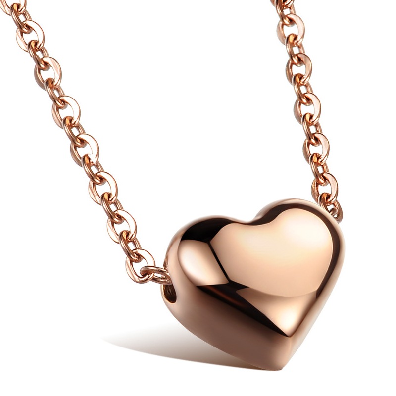 High Quality Minimalist Silver Rose Gold Plated Stainless Steel Necklace Glossy Heart Shaped Clavicle Necklace for Girls