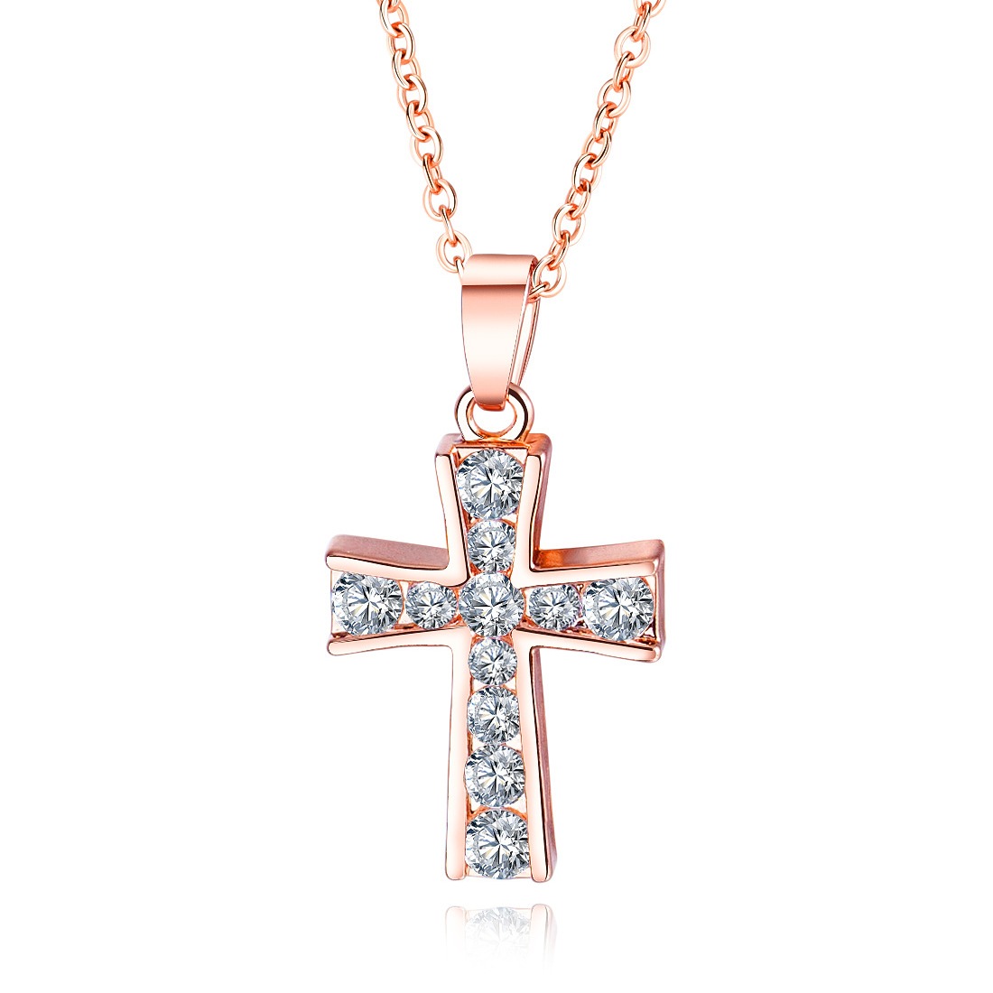 Necklace AG-SS-N10182 CZ Stainless steel Rose Gold Cross necklace Fashion Gift Jewelry for Women & Girls