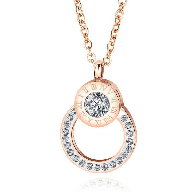 Style Popular Charm Necklace Zircon Crystal Circle Stainless Steel Rose Gold Necklace Gift Jewelry Factory Prices