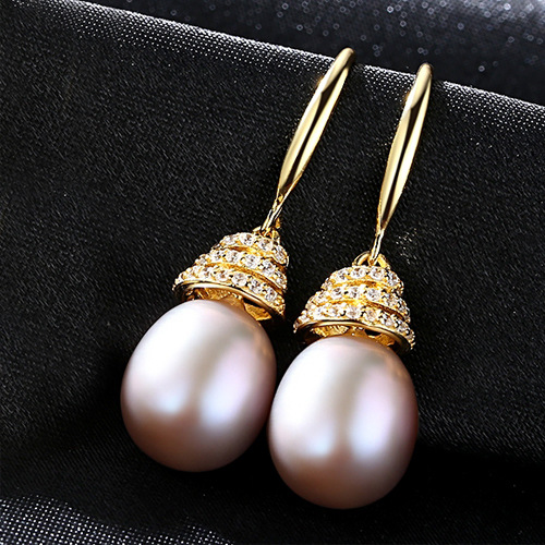 Earrings AGE-Y21352 Romantic Freshwater Pearl Zircon 925 Silver 18K Gold plated Earrings beauty Women Jewelry Manufacturer Small MOQ