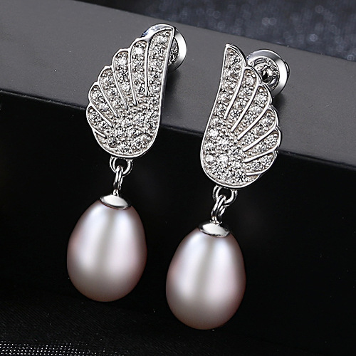 Earrings AGE-Y21458 Angel Wing Freshwater Pearl 925 Sterling Silver stud Earrings Beauty Women Gift Jewelry Factory Price