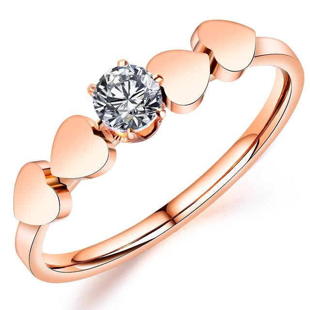 Rings AG-SS-R70134 Stylish personality Heart Zircon crystal Rose Gold Plated Stainless Steel Rings Women Fashion Jewelry Factory Price