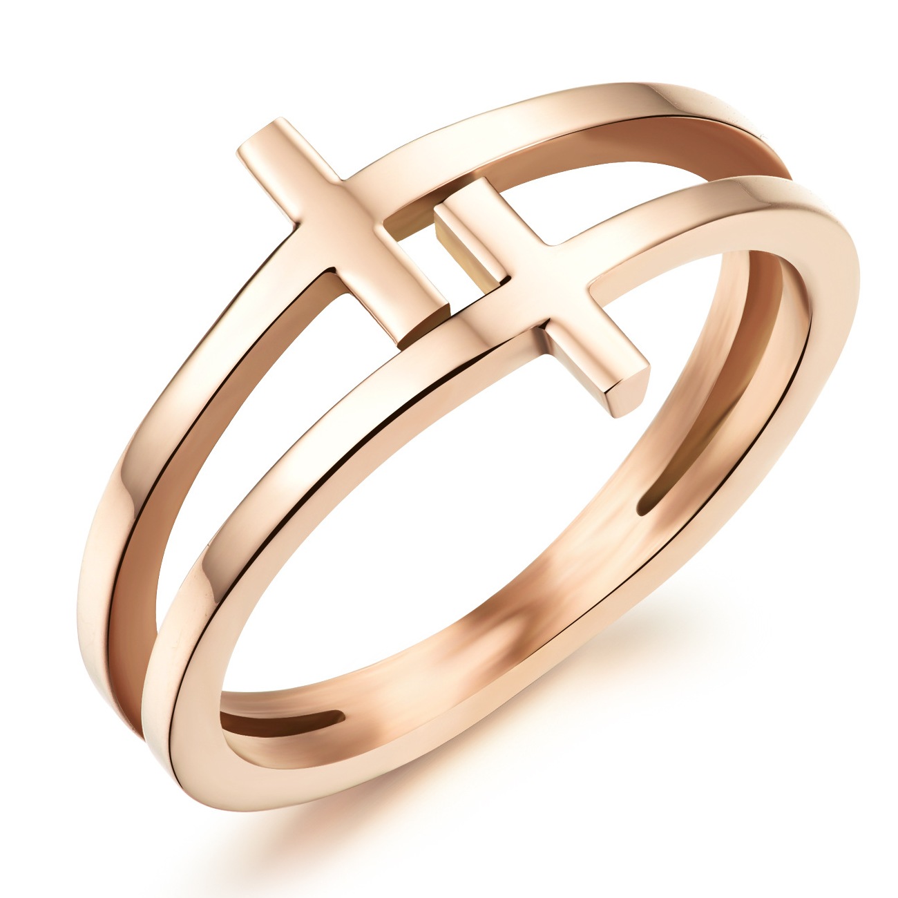 Rings AG-SS-R70139 New arrival double Cross Rose Gold Plated Stainless Steel Rings Women Fashion Jewelry Manufacturer