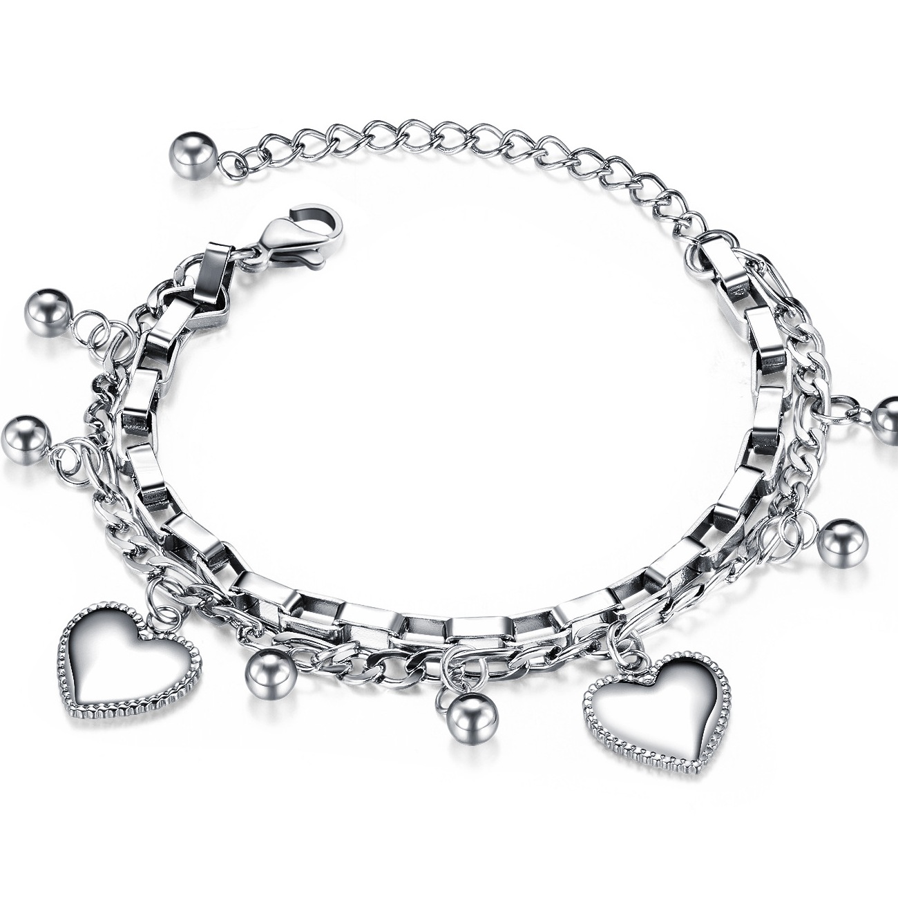 Bracelets AG-SS-B50071 New European And American Heart pendant layered Fashion Stainless Steel Bracelet Women Gift Jewelry Factory Price