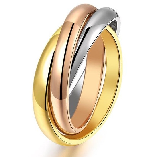 Rings AG-SS-B70136 Stylish personality Tricolored Gold Plated Stainless Steel Rings Factory Price Women Fashion Jewelry Manufacturer