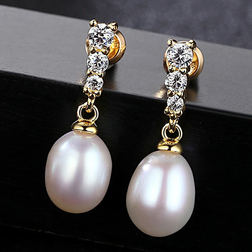 Earrings AG-SS-E21319 Natual freshwater Pearl 18K Gold Plated Zircon Earrings beautiful Women Jewelry Factory Price