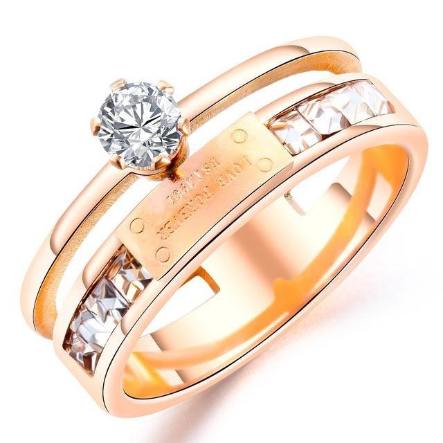 Luxury crystal diamond Royal Stylish K Gold Plated Titanium Stainless Steel Rings Women Trendy Fashion Gift Jewelry AG JEWELRY