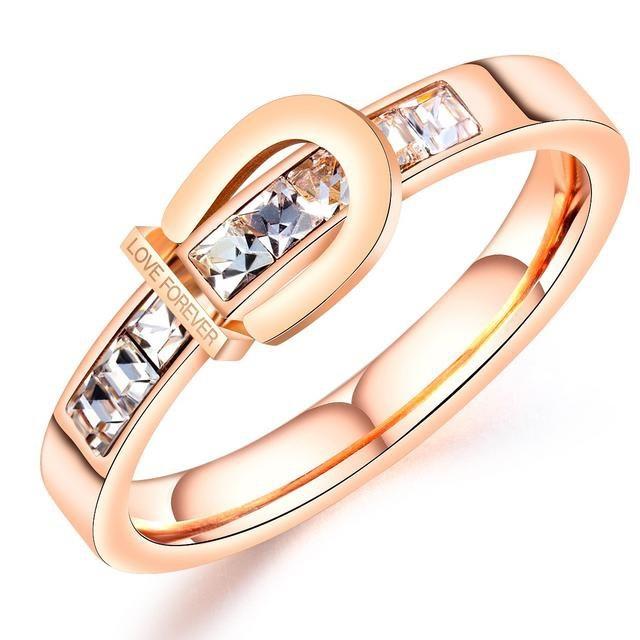 Love forever Belt fastener Zircon crystal K Gold Plated Stainless Steel Rings Women Fashion Jewelry Manufacturer AG JEWELRY