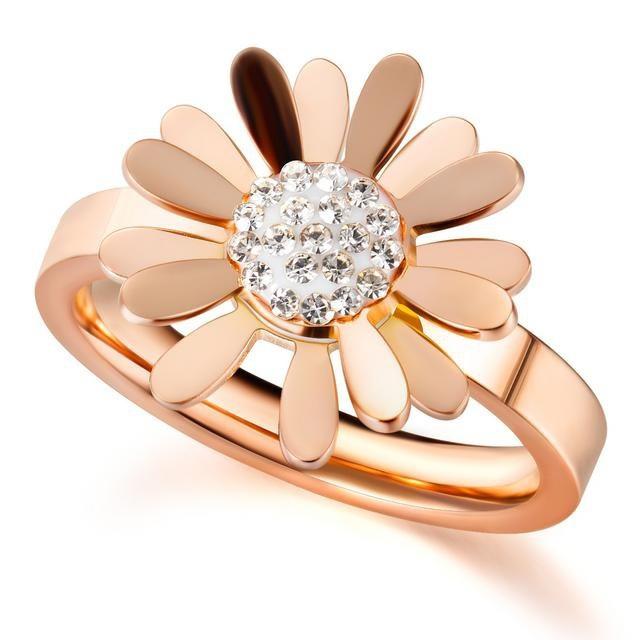 Daisy Zircon crystal K Gold Plated Titanium Stainless Steel Rings Women beauty Fashion Jewelry wholesale AG JEWELRY