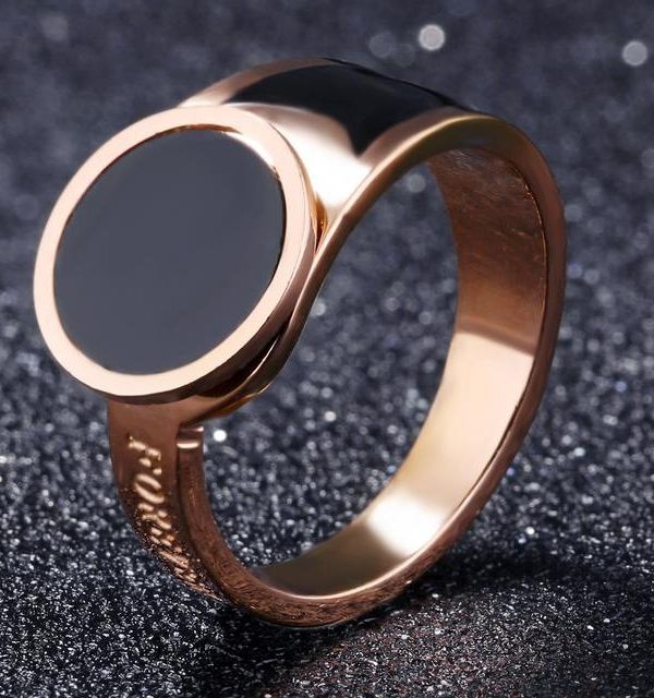 Stylish personality Black circle desigRose Gold Plated Titanium Stainless Steel Rings Fashion Gift Jewelry wholesale AG JEWELRY