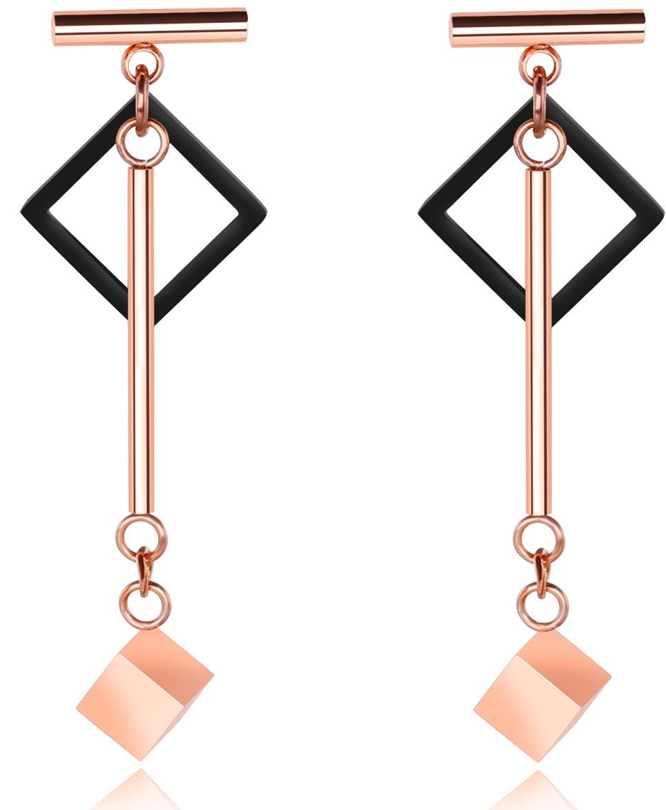 Factory Price Geometric Square pandent tassel Gold Plated Stainless Titanium Steel Earrings Fashion Gift ornament Manufacture