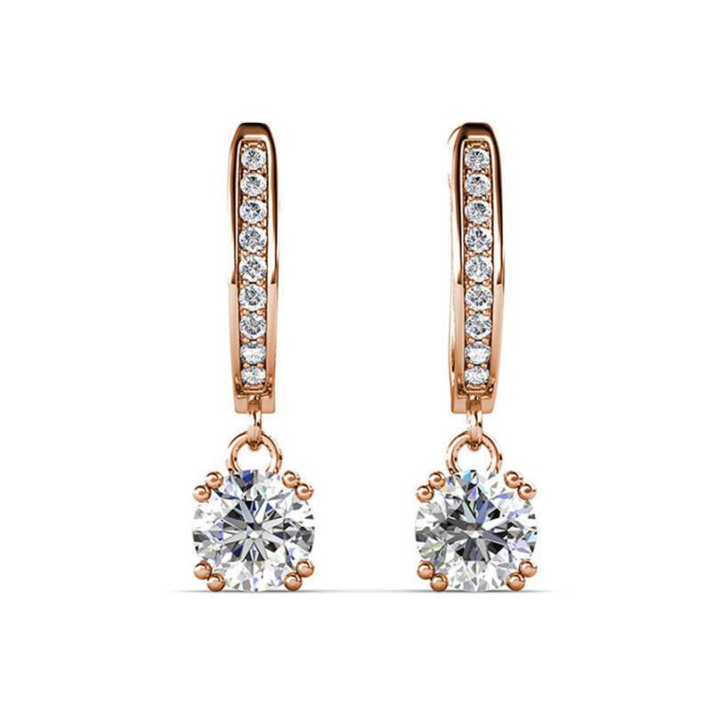 Small MOQ European and American Fashionable Real Round Diamond Hoop Drop Earring Crystal Earrings