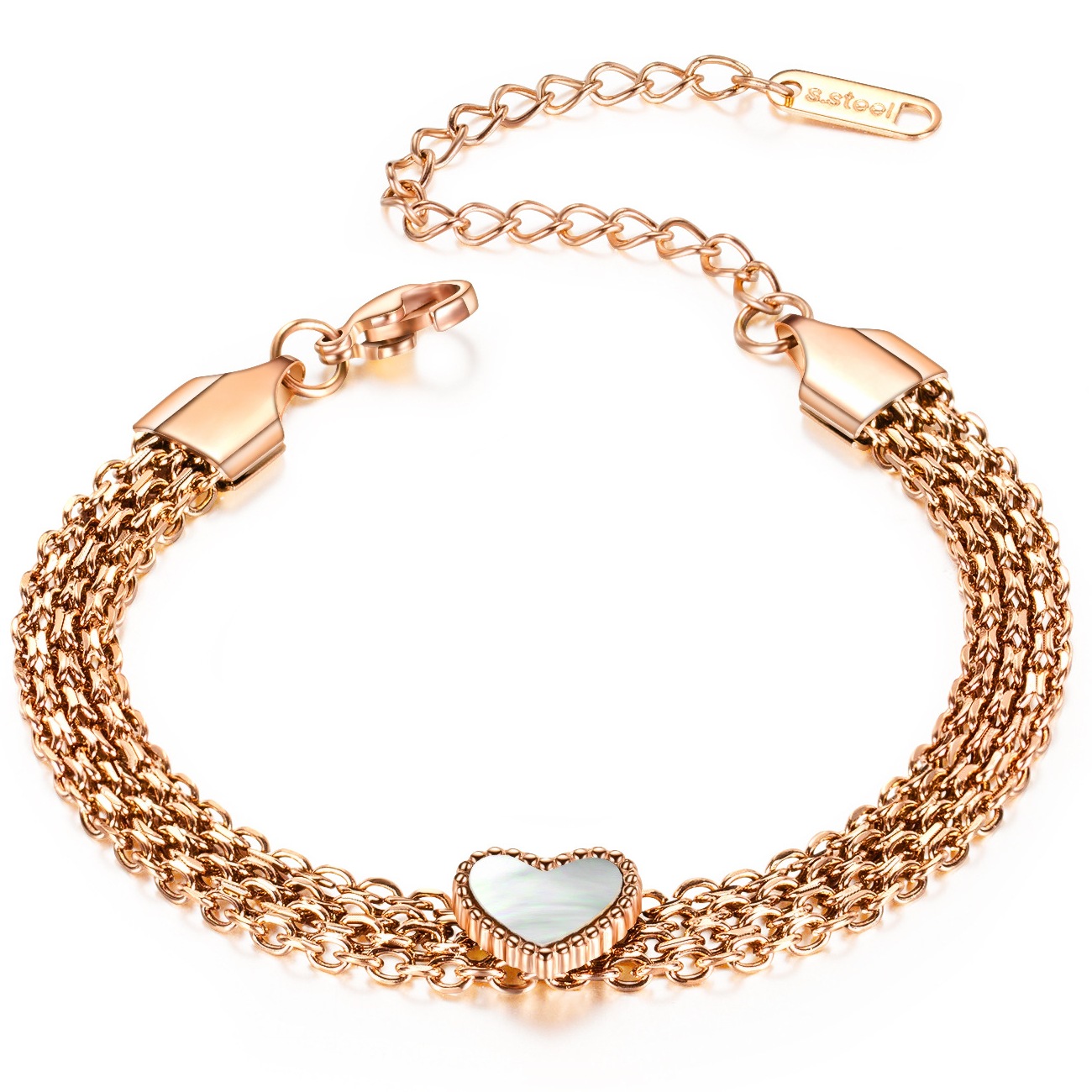 Factory Price Fresh shell Heart layered chain Gold Plated Stainless Titanium steel Bracelet Fashion Party Gift Jewelry Manufacture