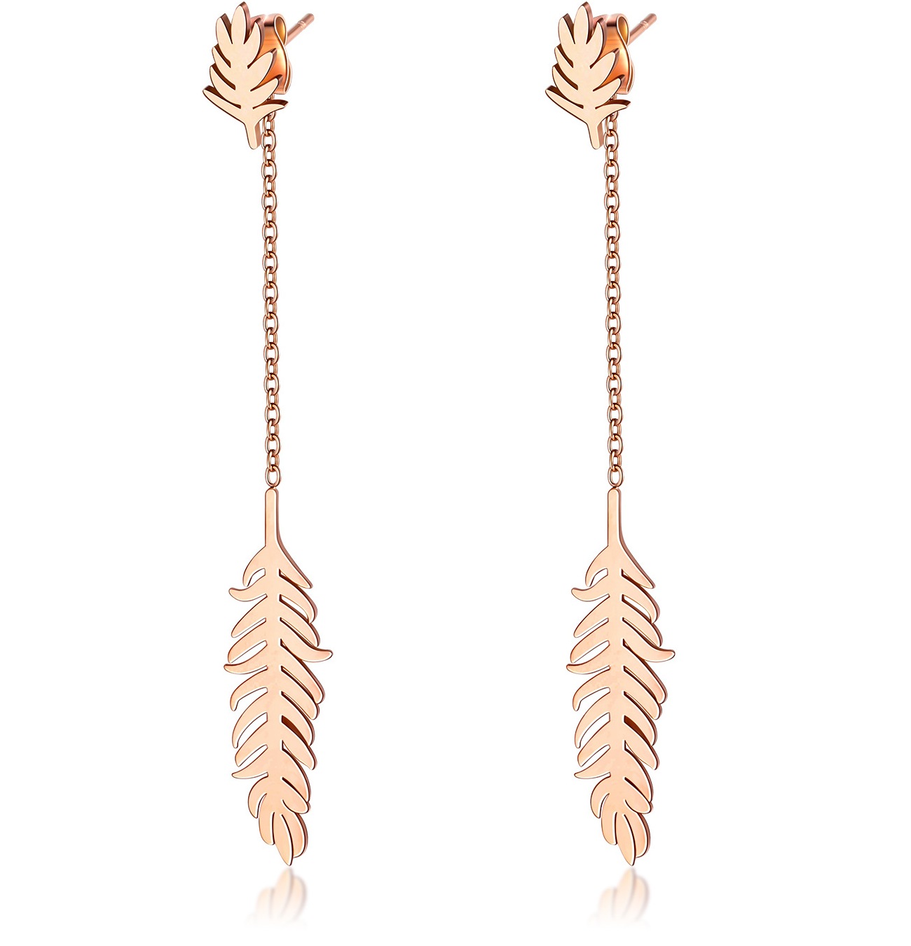 Factory Price Feather drop Gold Plated Stainless Titanium Steel stud Earrings Beauty Fashion Gift ornament Manufacture