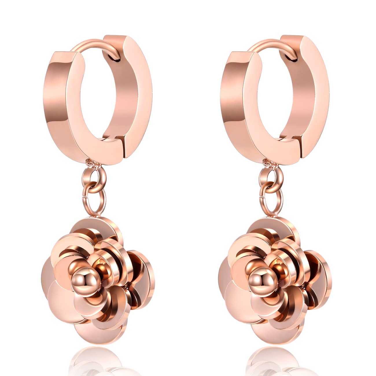 Factory Price Classic Rose flower Gold Plated Stainless Titanium Steel stud Earrings beauty Fashion Gift ornaments Manufacture