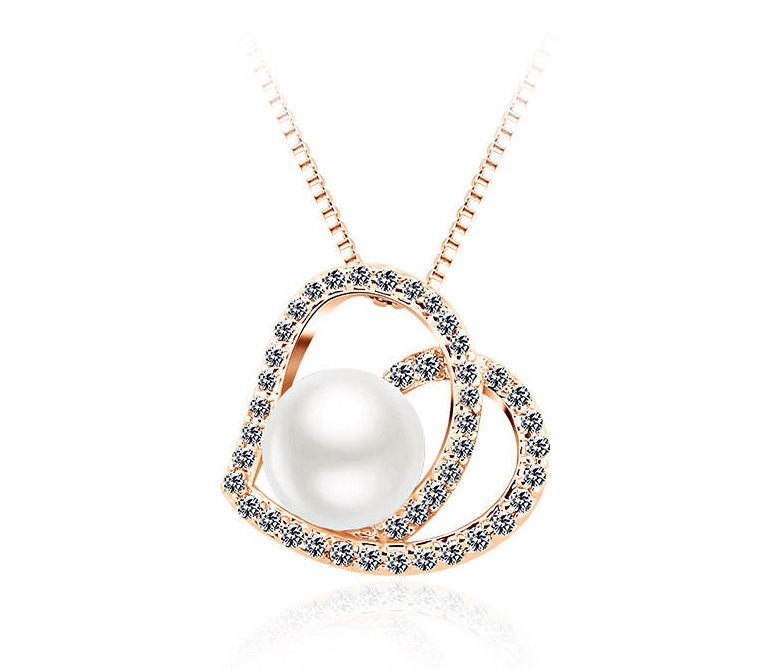 Factory Price New arrival Heart Crystal & Freshwater Pearl Gold Plated Pendant Necklace Beautiful Women Gift Jewelry manufacture