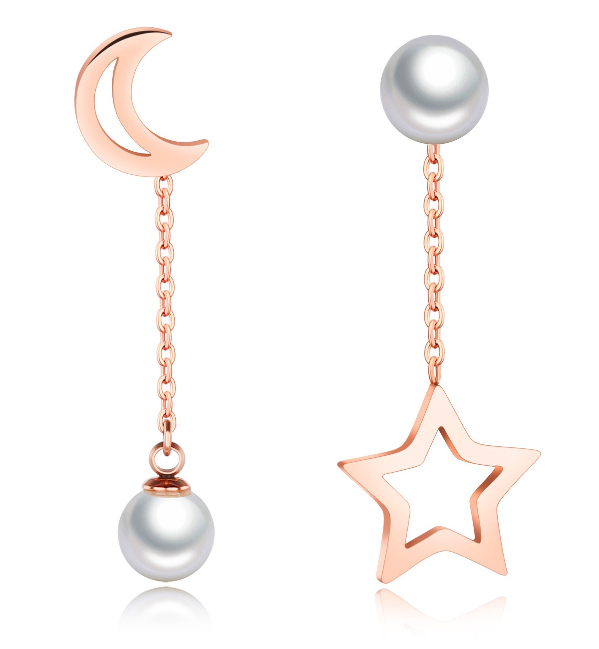 Factory Price Fresh Pearl Star and moon Gold Plated Stainless Titanium Steel dropEarrings Beauty Fashion Gift ornament Manufacture