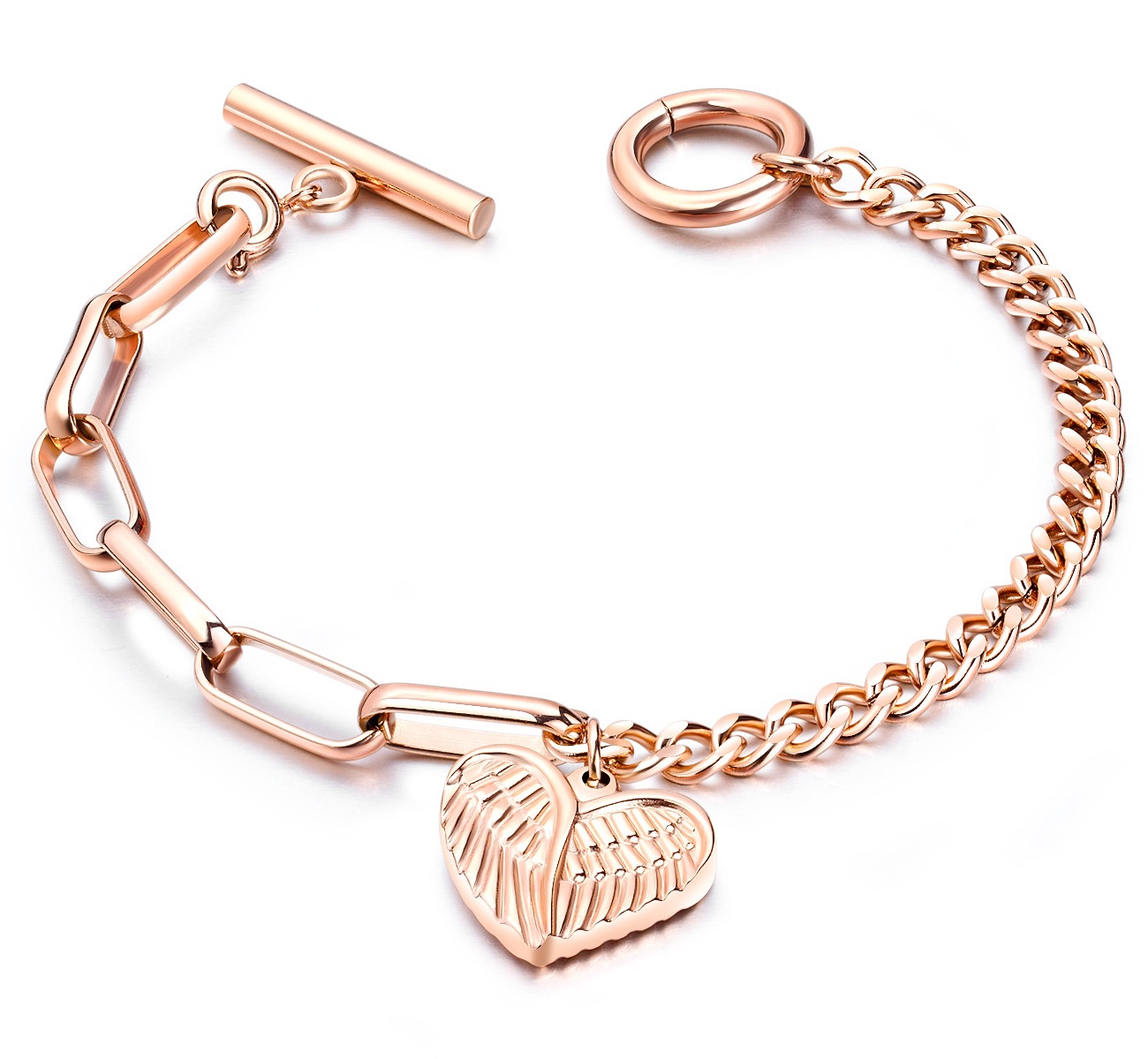 Factory Price Fashion Angel wing Heart pendant Gold Plated Stainless Titanium steel Bracelet Women Gift Party Jewelry Manufacture