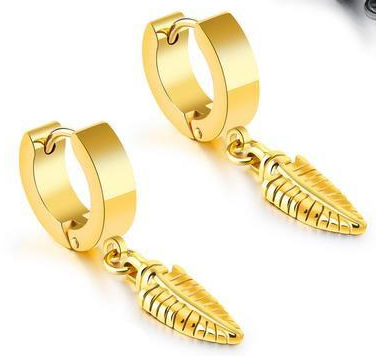 Factory Price Minimalist Leaf pandent Gold Plated Stainless Titanium Steel Hoop Earrings beauty Fashion Gift ornament Manufacture