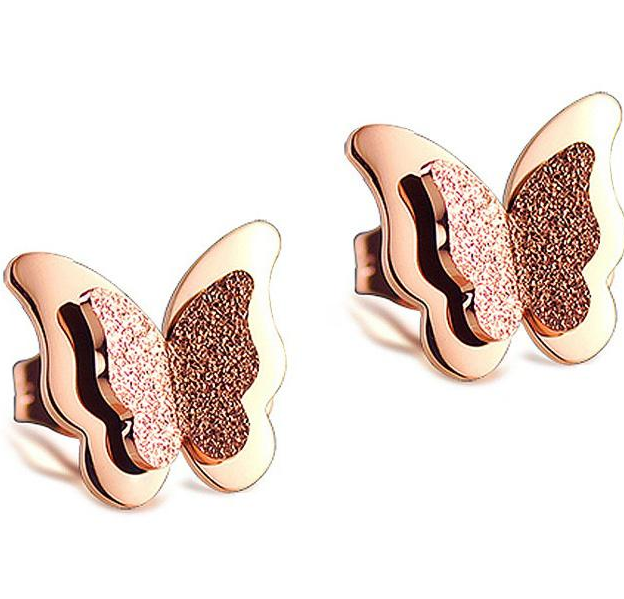 Factory Price New arrival Butterfly Gold Plated Stainless Titanium steel stud Earrings Beauty Fashion Gift ornament Manufacture